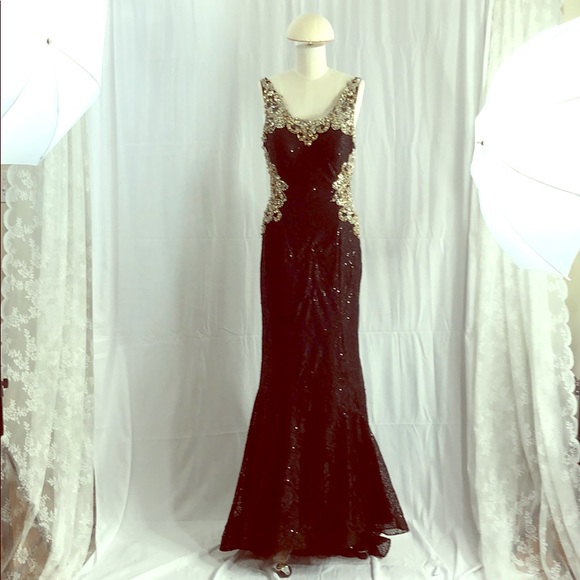 Gorgeous crystal black prom dress
